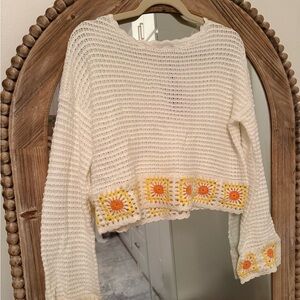 Sincerely Jules Sunflower Crochet Sweater - Cream and Yellow